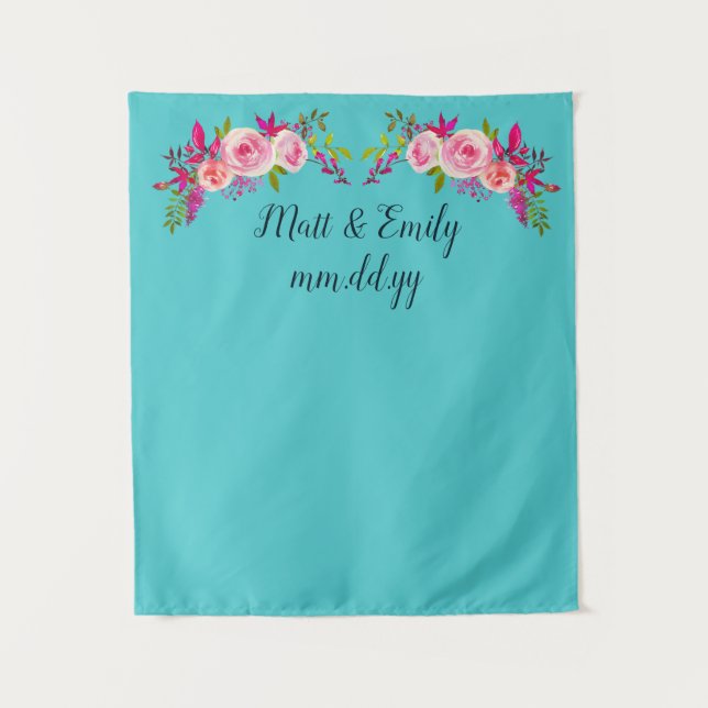 Custom Turquoise Blue Wedding Reception Photo Prop Tapestry (Front)