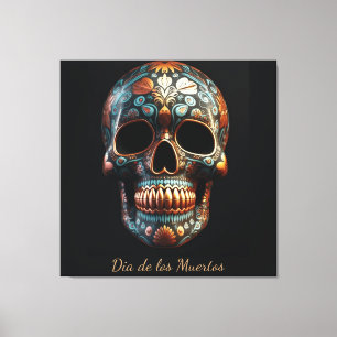 Custom Turquoise Gold Día de los Muertos Skull Canvas Print