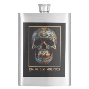 Custom Turquoise Gold Día de los Muertos Skull Hip Flask