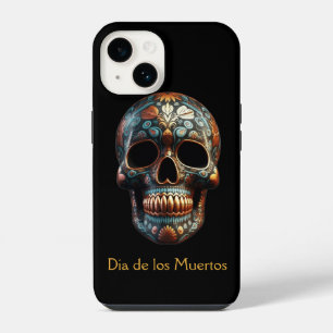 Custom Turquoise Gold Día de los Muertos Skull iPhone 14 Case