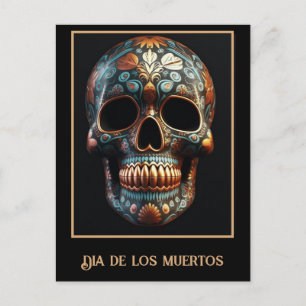 Custom Turquoise Gold Día de los Muertos Skull Postcard