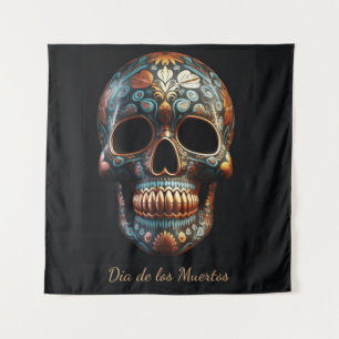 Custom Turquoise Gold Día de los Muertos Skull Tapestry