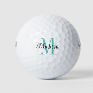 Custom Turquoise Monogram Initial Black Name Golf Balls