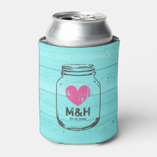 Custom turquoise wood mason jar wedding can cooler