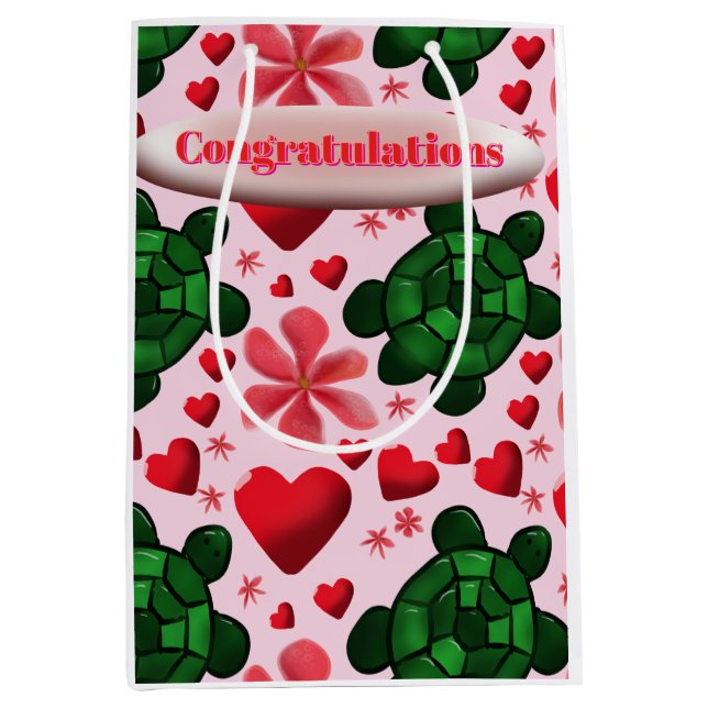 Custom turtle pattern  wrapping paper medium gift bag (Front)