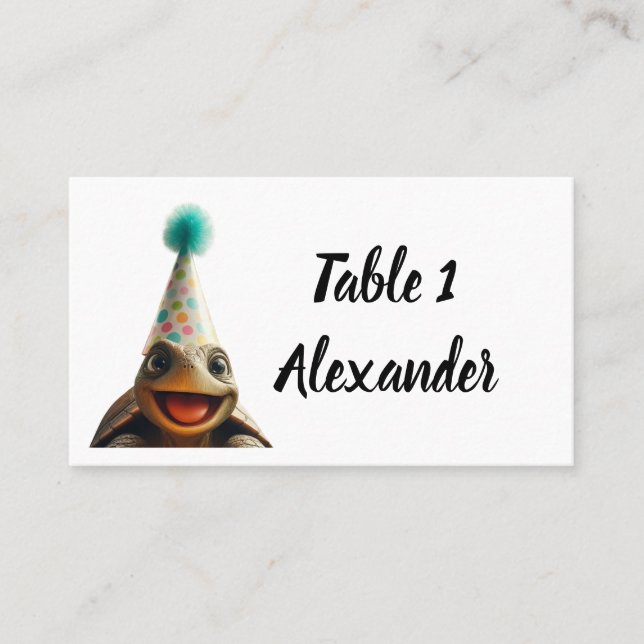 Custom turtle with party hat place setting place card (Front)
