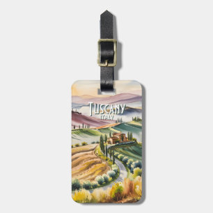 Custom Tuscany Rolling Hills Watercolor Travel Luggage Tag