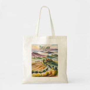 Custom Tuscany Watercolor Rolling Hills Landscape Tote Bag