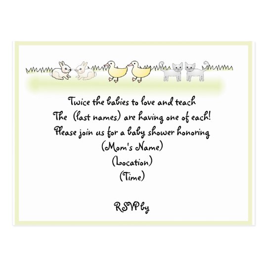Custom Twin Animals Baby Shower Invitation Postcard