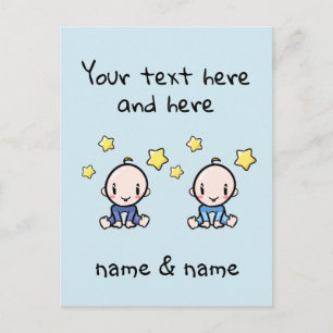 Custom Twin Baby Boys Congratulations, Cute Postcard