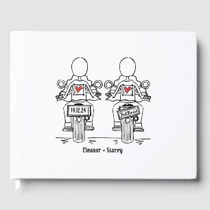 Custom Two Brides Biker Motorcycle Evening Wedding Guest Book