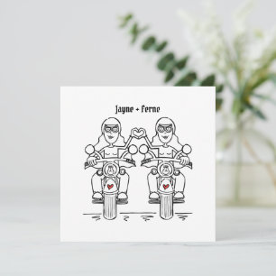 Custom Two Brides Biker Motorcycle Evening Wedding Invitation