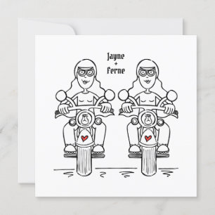 Custom Two Brides Biker Motorcycle Lesbian Evening Invitation