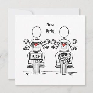 Custom Two Brides Biker Motorcycle Lesbian Wedding Invitation