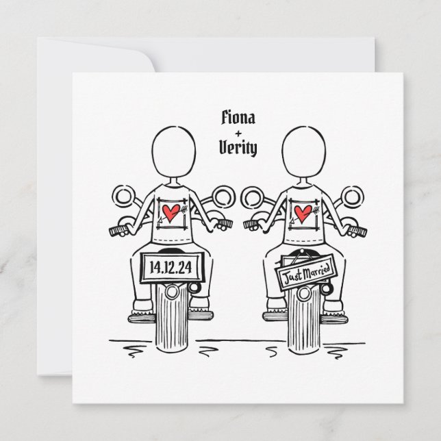 Custom Two Brides Biker Motorcycle Lesbian Wedding Invitation (Front)