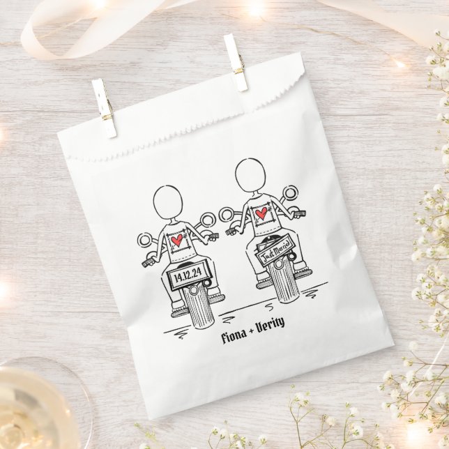 Custom Two Brides Biker Motorcycle Wedding Favour Bag (Clipped)