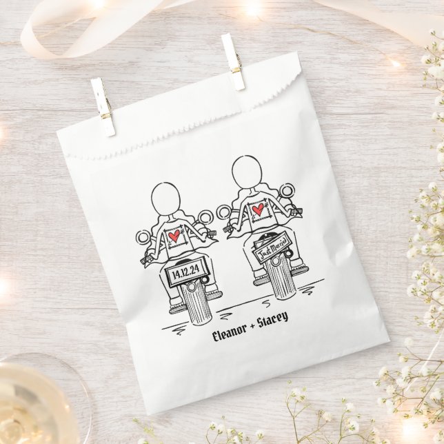 Custom Two Brides Biker Motorcycle Wedding Favour Bag (Clipped)