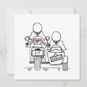 Custom Two Brides Motorbike and Sidecar Evening Invitation