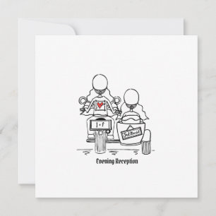 Custom Two Brides Motorbike and Sidecar Evening Invitation