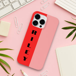 Custom Two Color Block Rose Blush Red Big Name Case-Mate iPhone 14 Pro Max Case