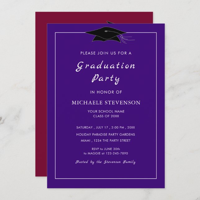 Custom Two Colour Graduation Invitation Template (Front/Back)