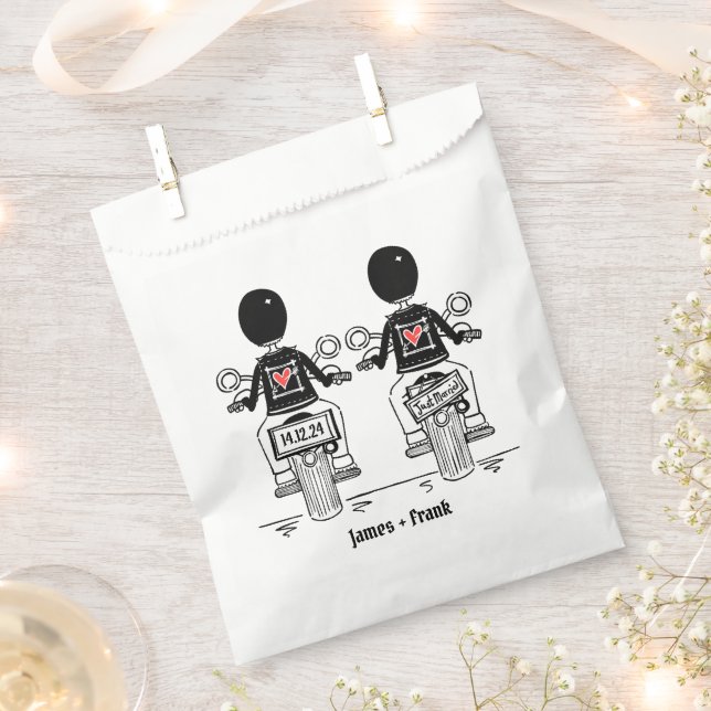 Custom Two Grooms Biker Motorcycle Wedding  Favour Bag (Clipped)