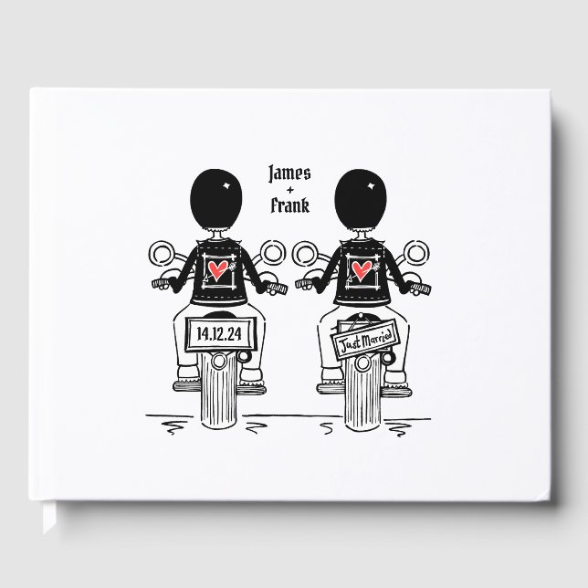 Custom Two Grooms Biker Motorcycle Wedding Guest Book (Front)