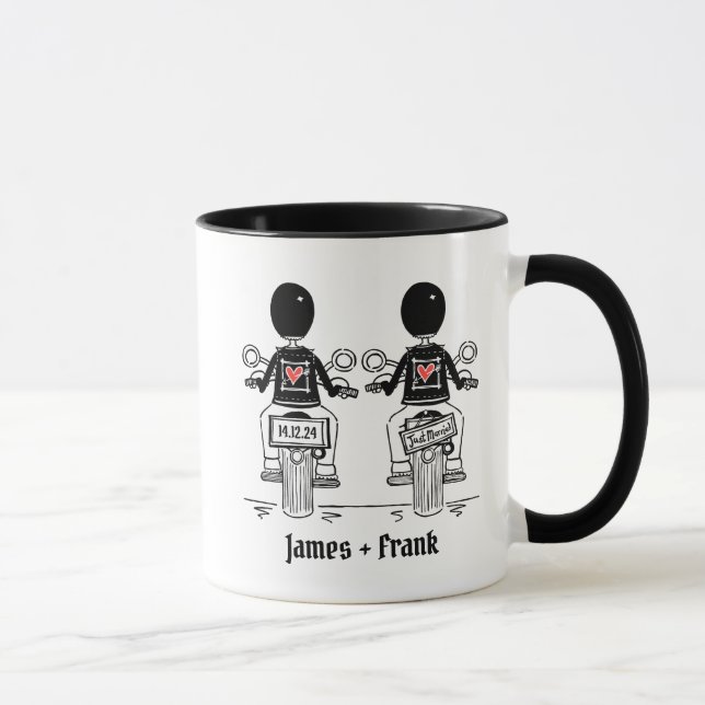 Custom Two Grooms Biker Motorcycle Wedding Mug (Right)