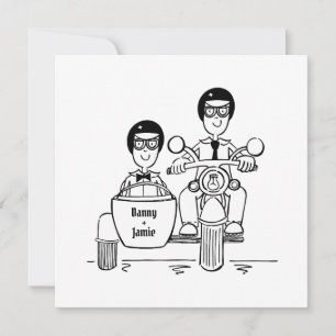 Custom Two Grooms Motorbike and Sidecar Evening Invitation