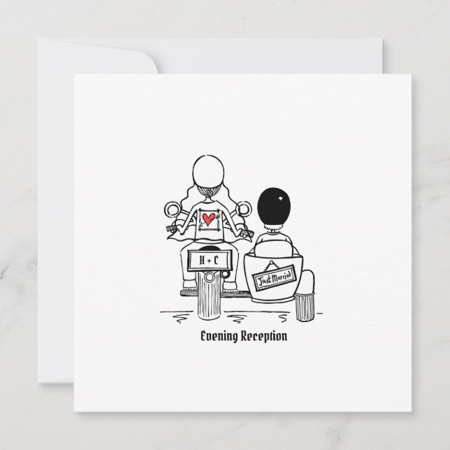 Custom Two Grooms Motorbike and Sidecar Wedding Invitation (Front)