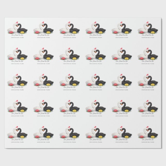 Custom Two Hearts One Love Swans Wedding Wrapping  Paper (Flat)