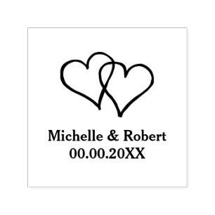 Custom two hearts self inking rubber wedding stamp