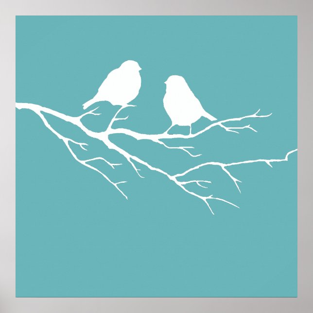 Custom Two Little White Sparrow Birds Silhouette Poster (Front)