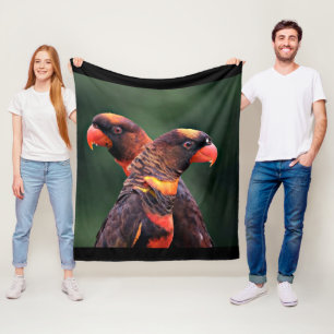 Custom Two Loving Parrots Image Black Background  Fleece Blanket