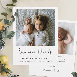 Custom Two Photo Birth Announcement Thank You Card