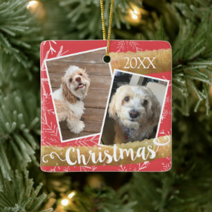 Custom Two Photo Christmas Ceramic Ornament