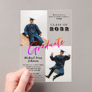 Custom Two Photo Class of 20XX Graduate Acrylic Invitations