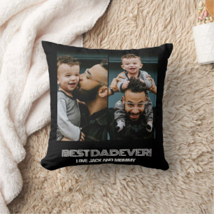 Custom Two Photo Collage Best Dad Ever Throw Pillow
