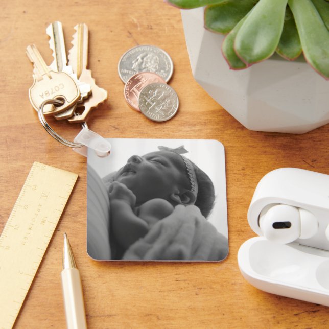  Custom Two Photo Double Sided Square Keychain (Desk)