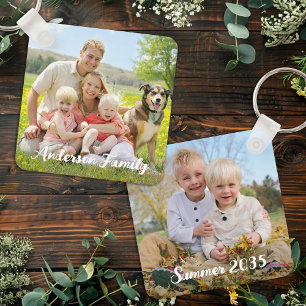 Custom Two Photo Family Double Sided Personalized Keychain