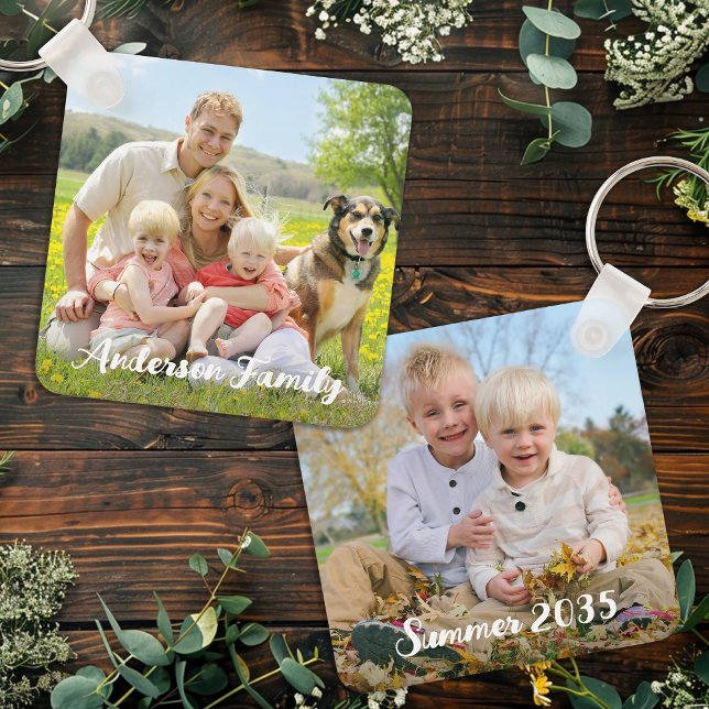 Custom Two Photo Family Double Sided Personalized Keychain (Creator Uploaded)
