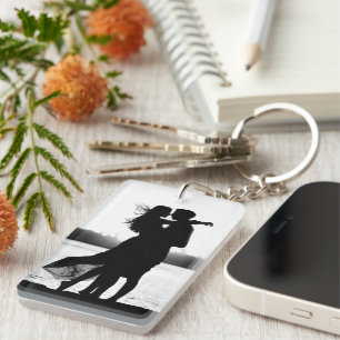 Custom Two Photo Make it Black And White Keychain