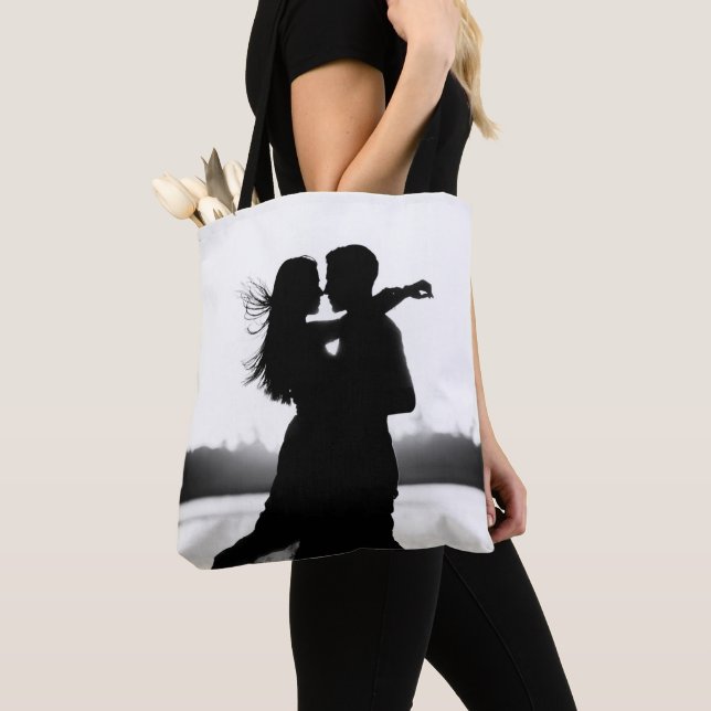 Custom Two Photo Make it Black And White Tote Bag (Close Up)