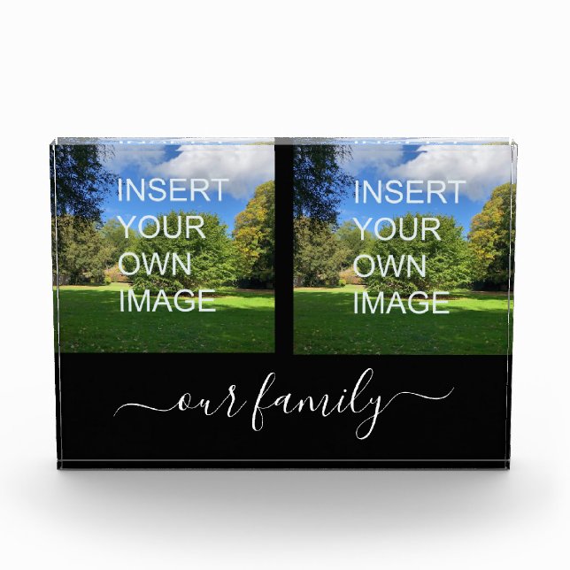 Custom Two Photo Our Family Script Block (Front)