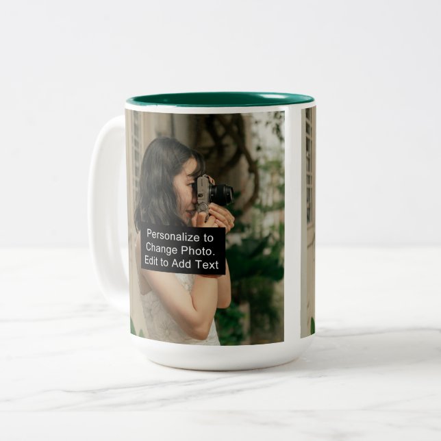 Custom Two Photos Artwork Slogan 15 oz Two-Tone Coffee Mug (Front Left)