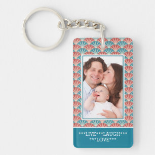 Custom Two Portrait Photo with Decorative Pattern Keychain