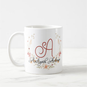 Custom Typography Floral Monogram Initial A Coffee Mug