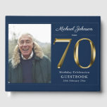 Custom Typography Gold Navy Blue 70th Birthday  Guest Book<br><div class="desc">Custom Typography Gold Navy Blue 70th Birthday Guest Book. Simple yet classy birthday invitation with the birth year milestone in solid gold text effect! This is an editable template and could be used for both male and female. Contact me if you have any questions, I will do my best to...</div>