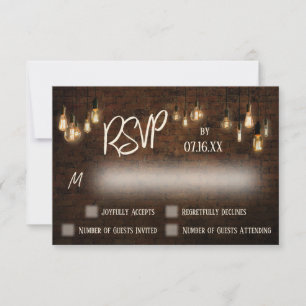 Custom Typography Industrial Bricks, Edison Lights RSVP Card
