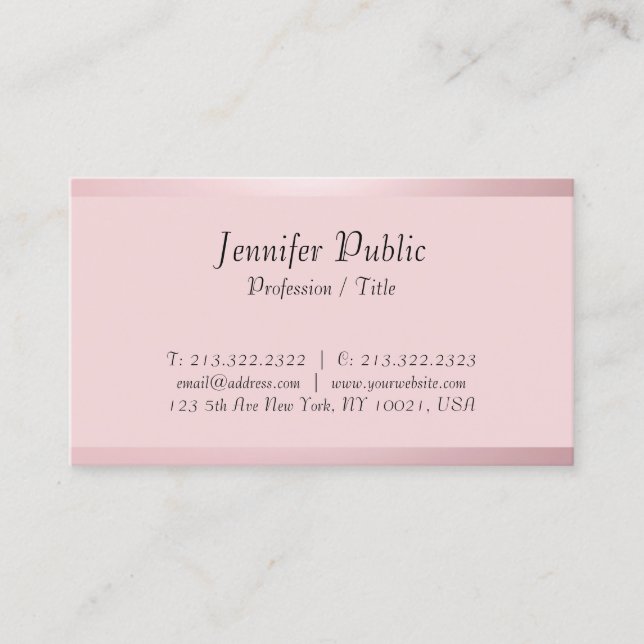 Custom Typography Script Template Rose Gold Business Card (Front)